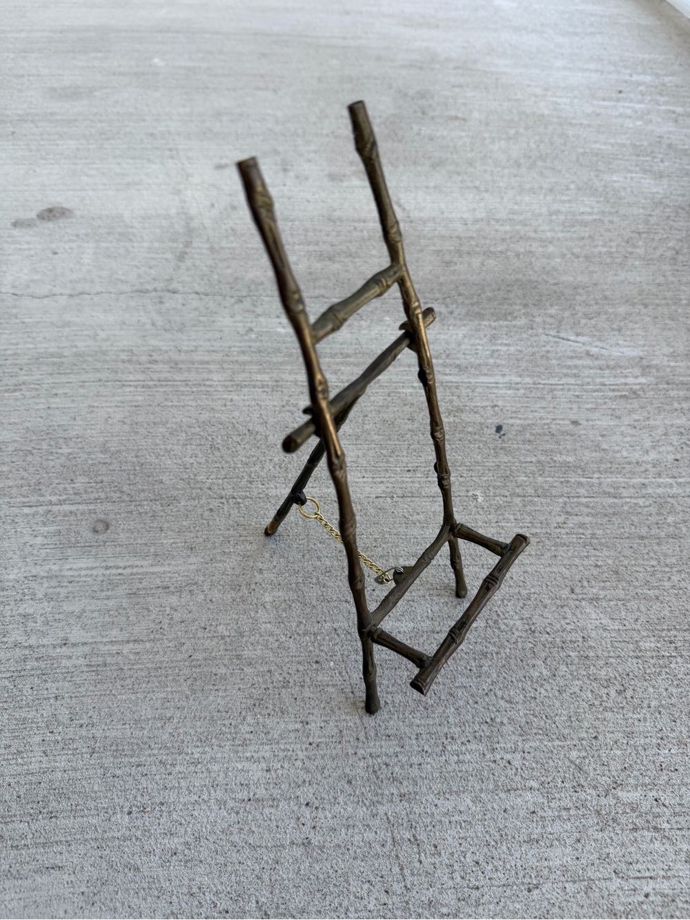 Vintage Brass Bamboo Style Folding Plate Display Easel Stand